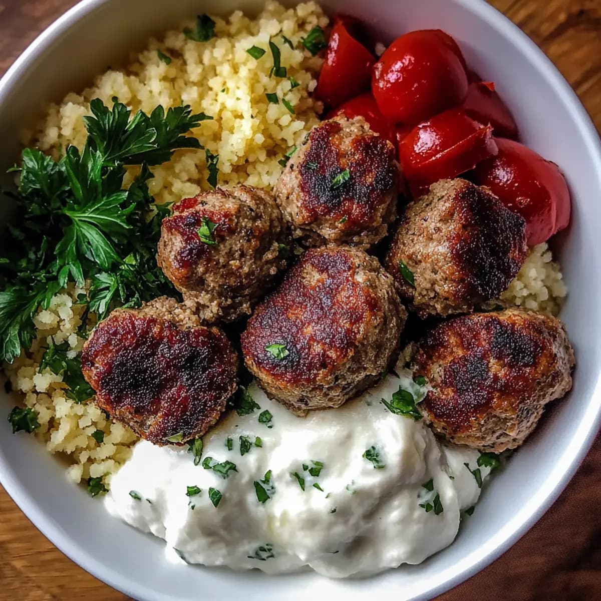 Greek Meatball Bowl with Savory Lamb and Quinoa
