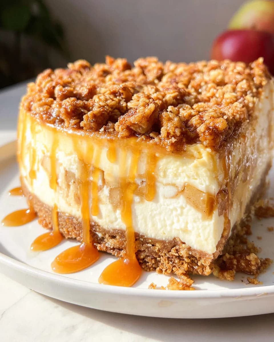 Apple Crisp Cheesecake: Creamy Cheesecake with Cinnamon Apples and Oat Topping
