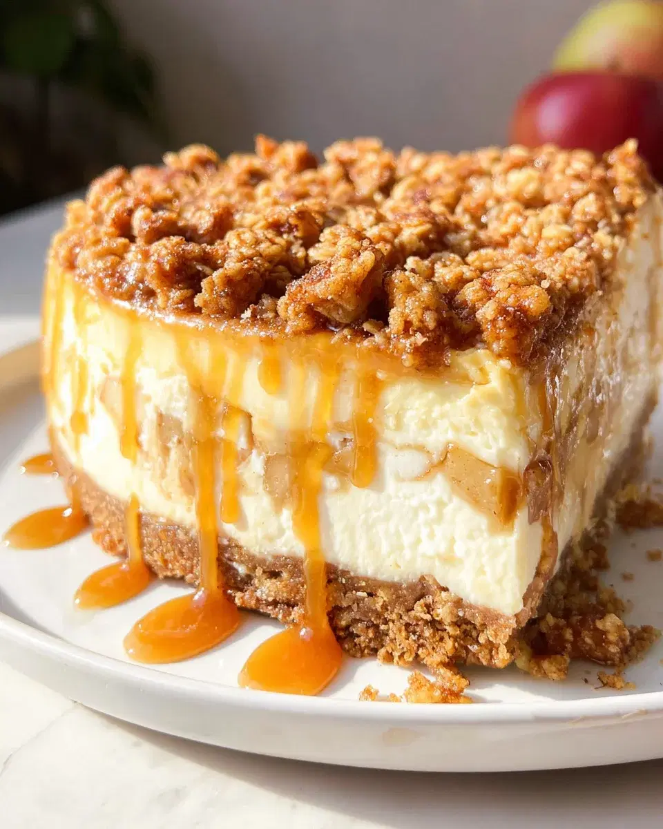Apple Crisp Cheesecake: Creamy Cheesecake with Cinnamon Apples and Oat Topping