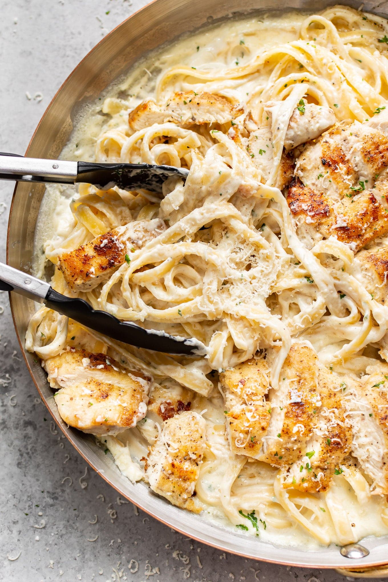 Chicken Fettuccine Alfredo with Golden Garlic Chicken