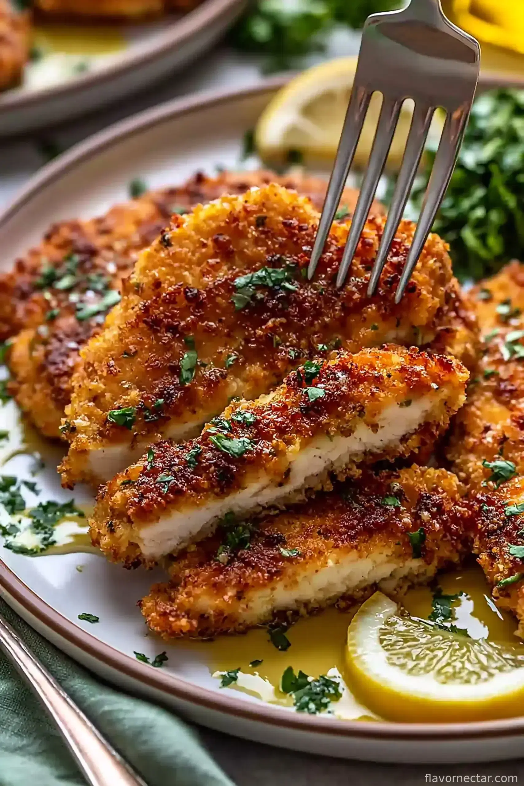 Crispy Mediterranean Chicken Cutlets with Herbed Breadcrumbs and Lemon