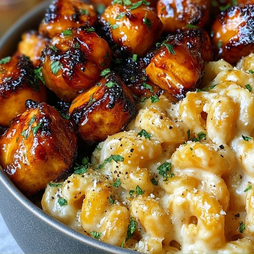 Honey Garlic Butter Chicken with Creamy Mac and Cheese