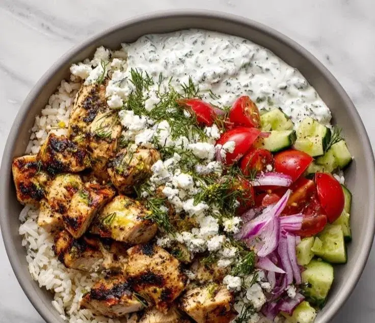 Mediterranean Chicken Bowls: Fresh and Colorful Meal with Tzatziki Sauce