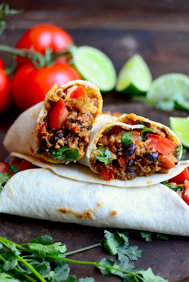 Basic Beef Burritos with Black Beans, Rice, and Peppers
