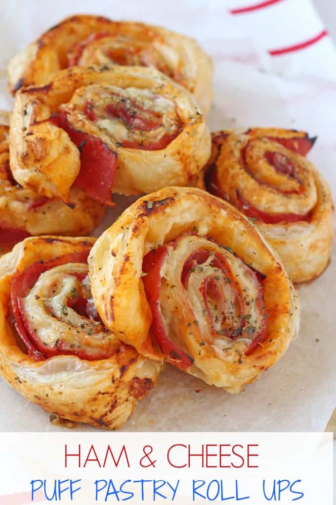 Ham & Cheese Roll Ups with Golden Puff Pastry and Cheddar