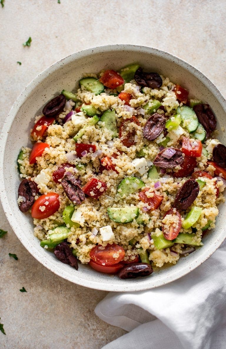 Mediterranean Quinoa Salad With Briny Olives and Crumbly Feta