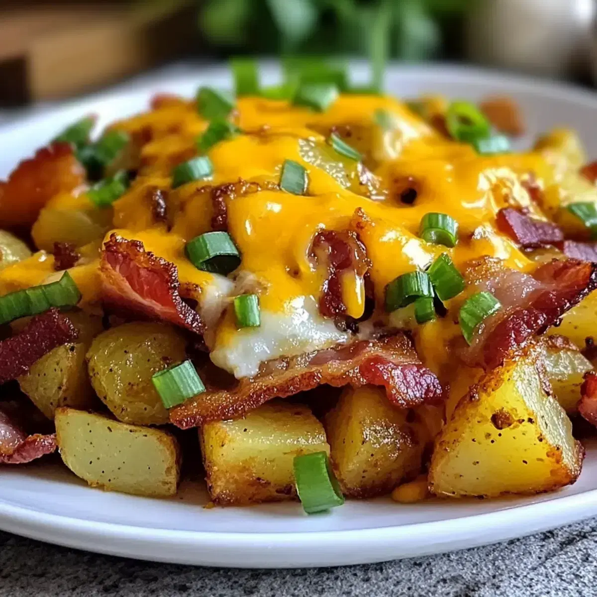Crispy Loaded Breakfast Hash: Golden Potatoes and Savory Bacon Delight