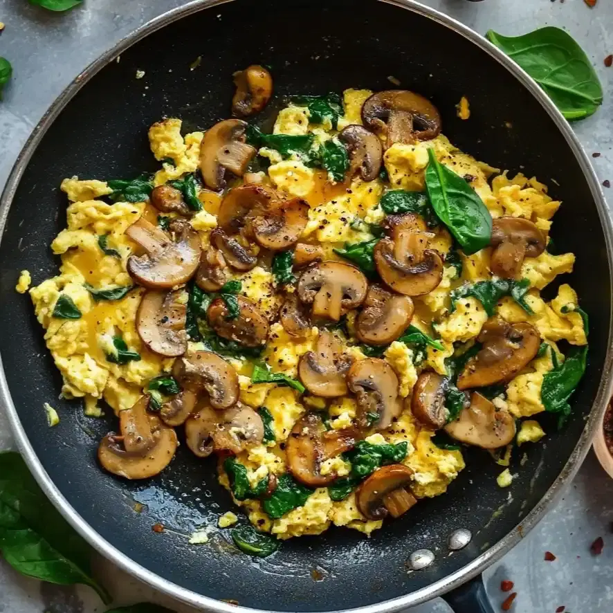 10-Minute Mushroom Spinach Scrambled Eggs: Quick High-Protein Breakfast