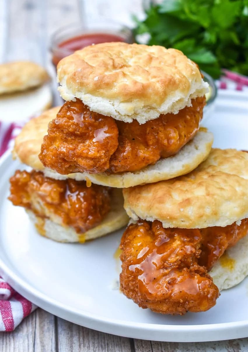 Hot Honey Chicken Biscuit Sandwiches with Sweet-Spicy Honey Butter