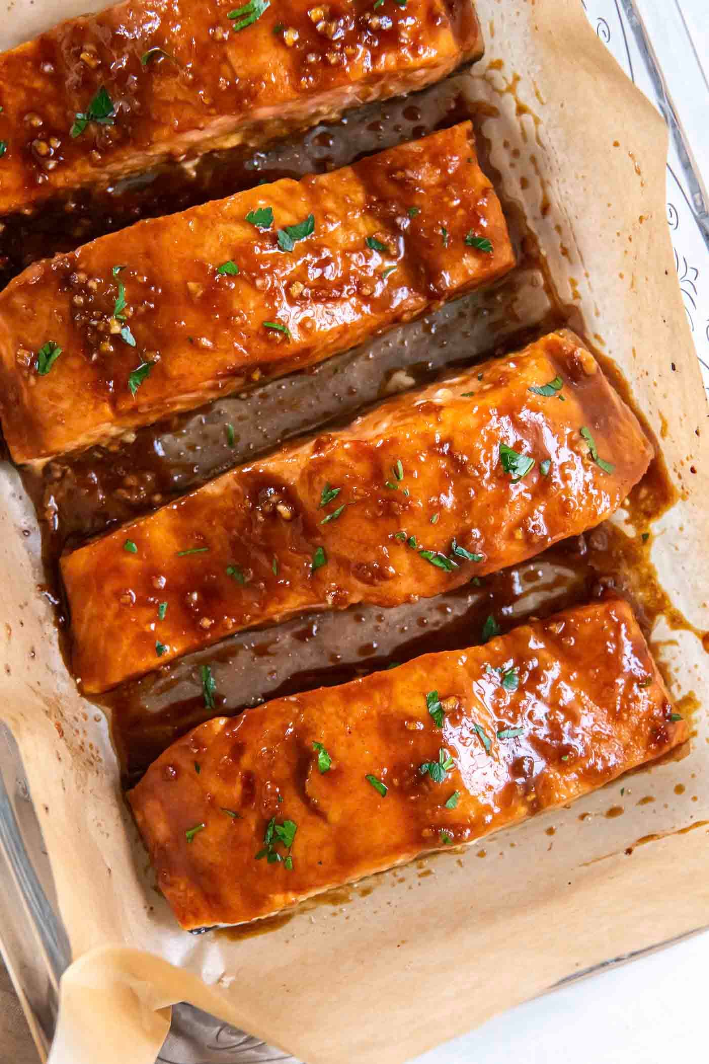 Baked Salmon with Honey Garlic Dijon Glaze