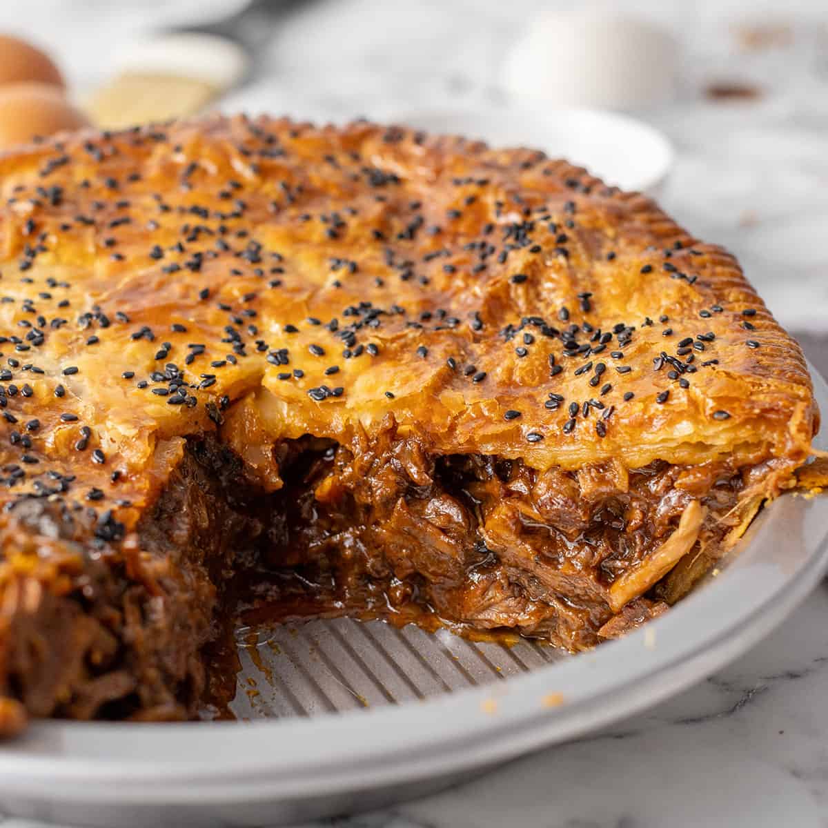 Aussie Family Meat Pie with Chunky Beef Gravy and Flaky Pastry