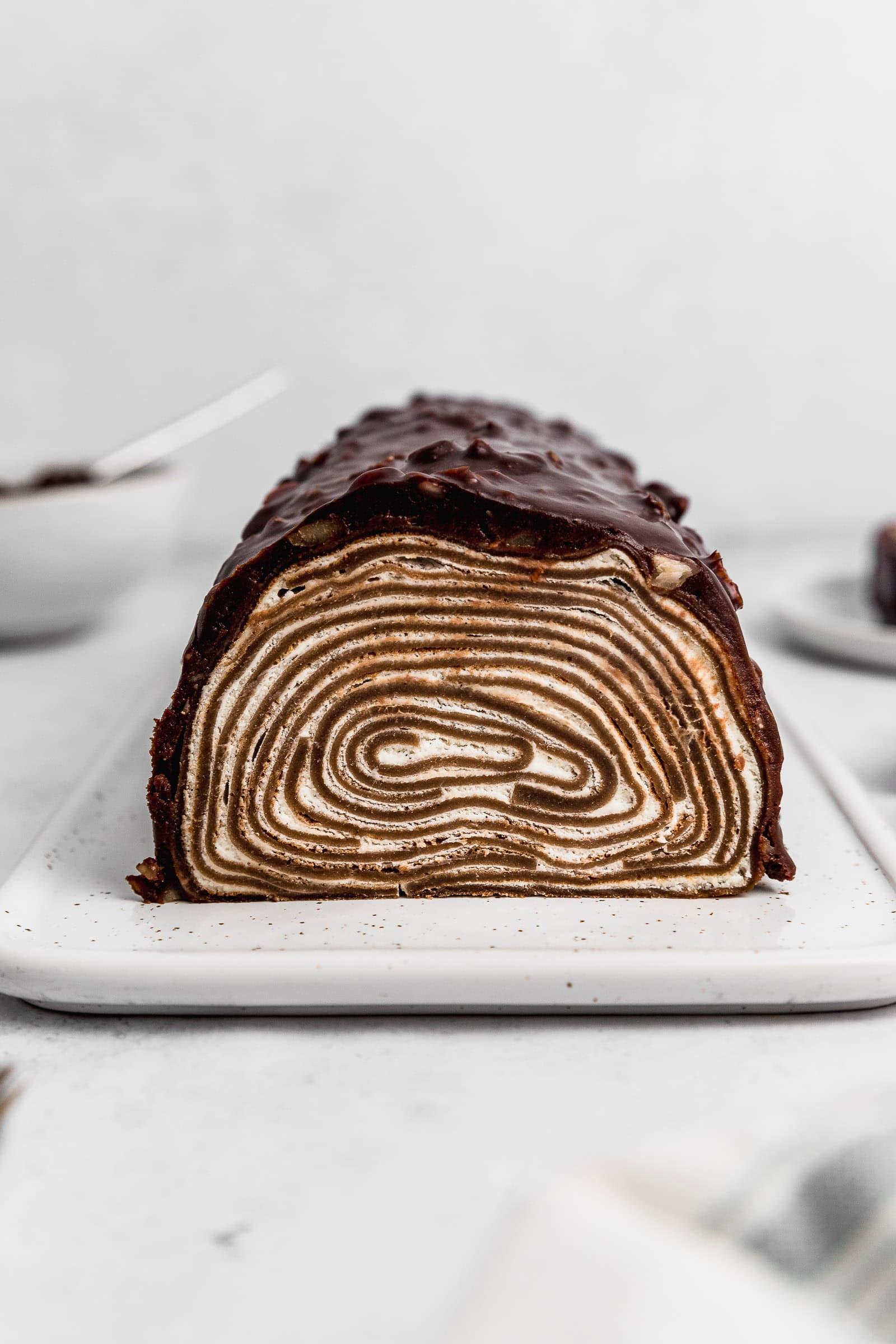 Chocolate Crepe Roll Cake with Ganache