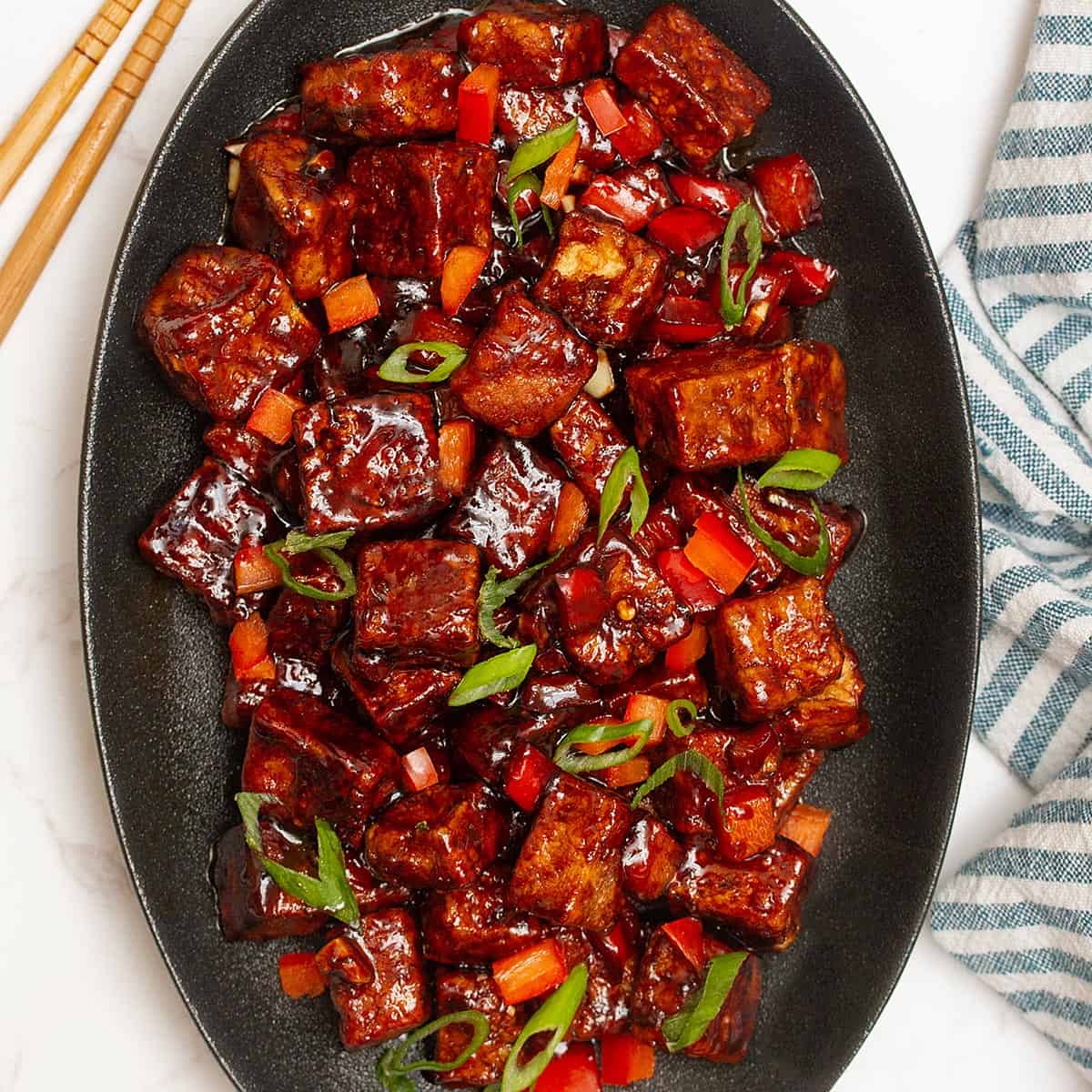 Crispy Szechuan Tofu with Tangy Spicy Maple Glaze
