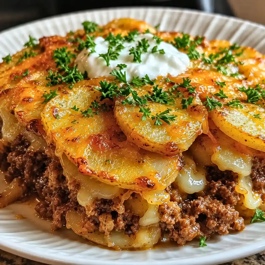 Loaded Beef and Potato Bake with Creamy Greek Yogurt Layers