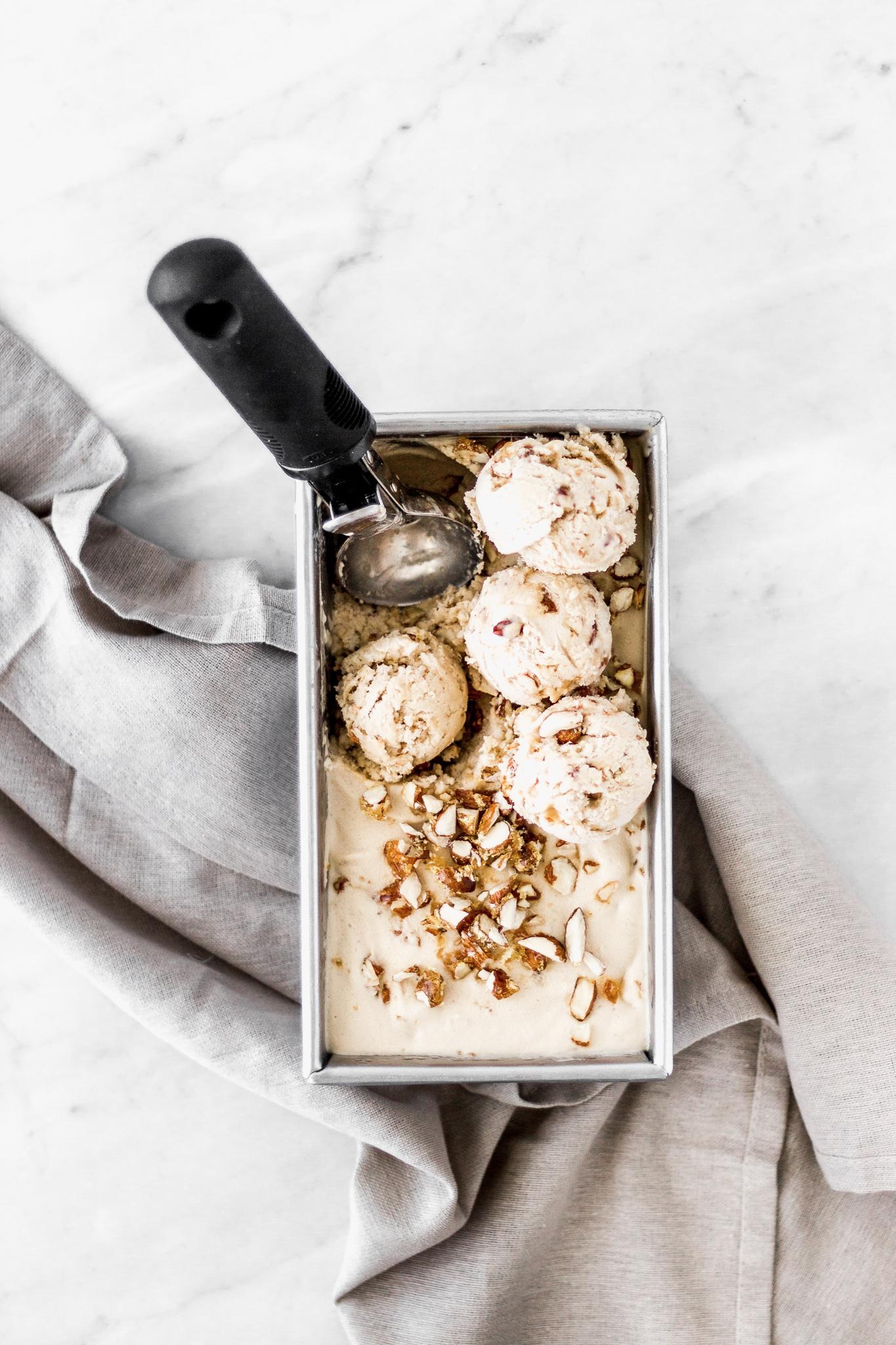 Creamy Banana Ice Cream with Almond Praline