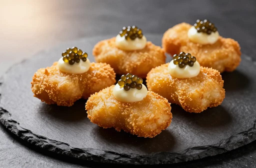 Caviar Chicken Nuggets with Crisp Cornmeal Crust and Briny Roe