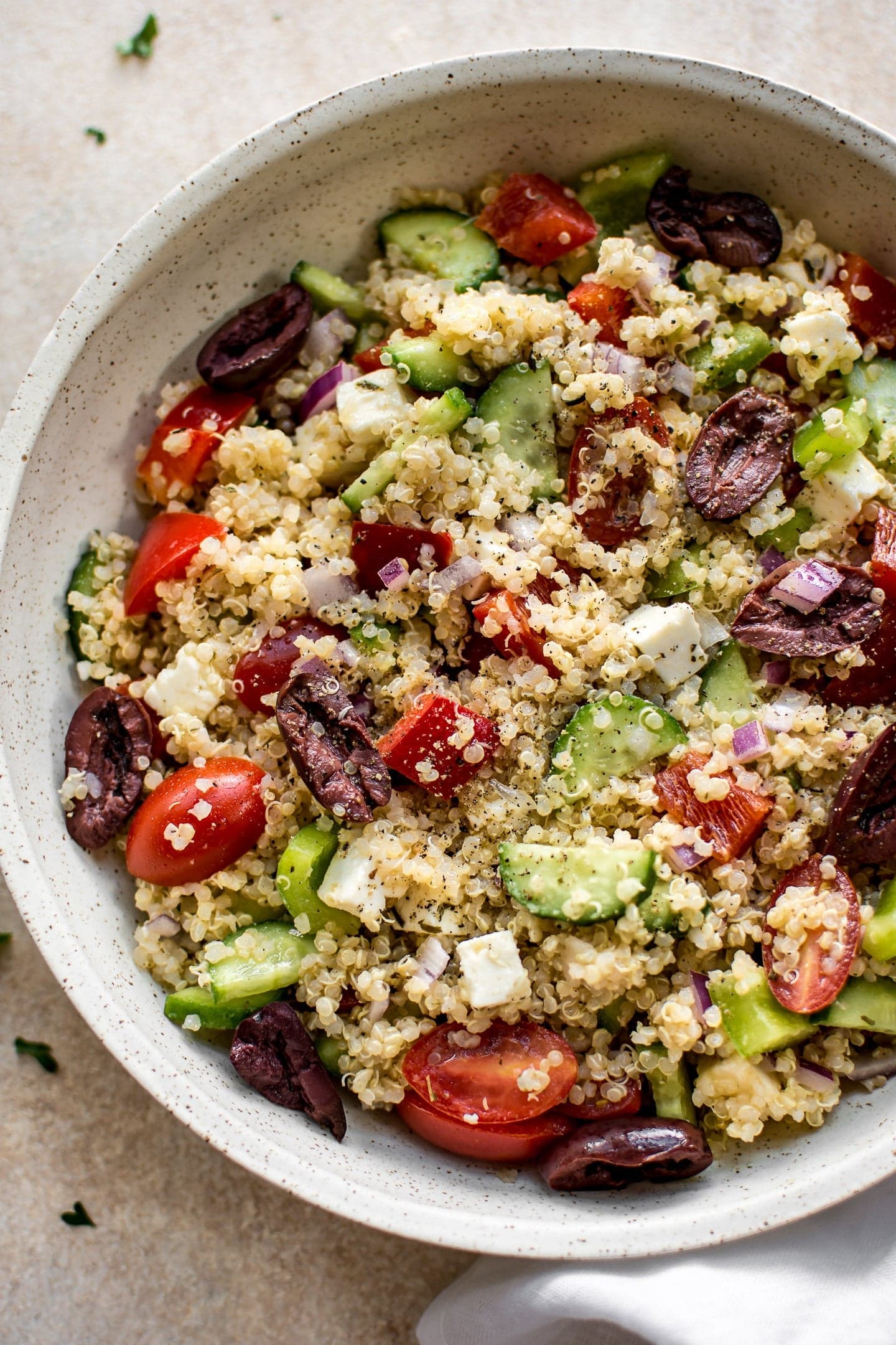 Mediterranean Quinoa Salad With Briny Olives and Crumbly Feta