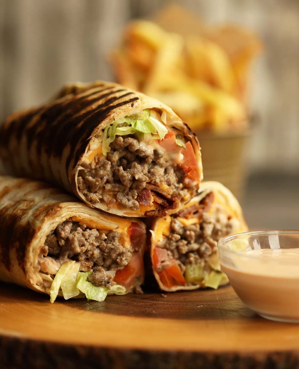 Burrito-Style Cheeseburger Wraps with Juicy Beef and Crispy Bacon