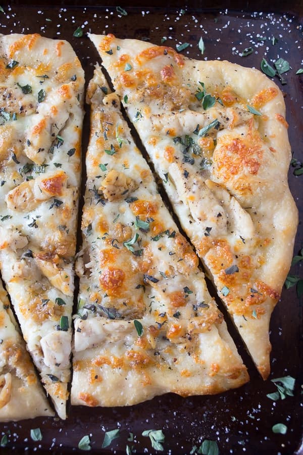 Roasted Garlic Chicken Pizza with Creamy Garlic and Crisp Crust
