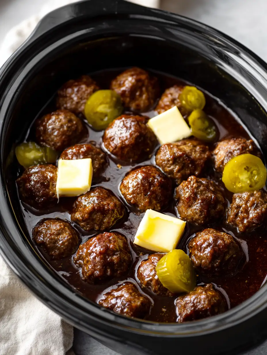 Mississippi Meatballs with Pepperoncini Au Jus Gravy