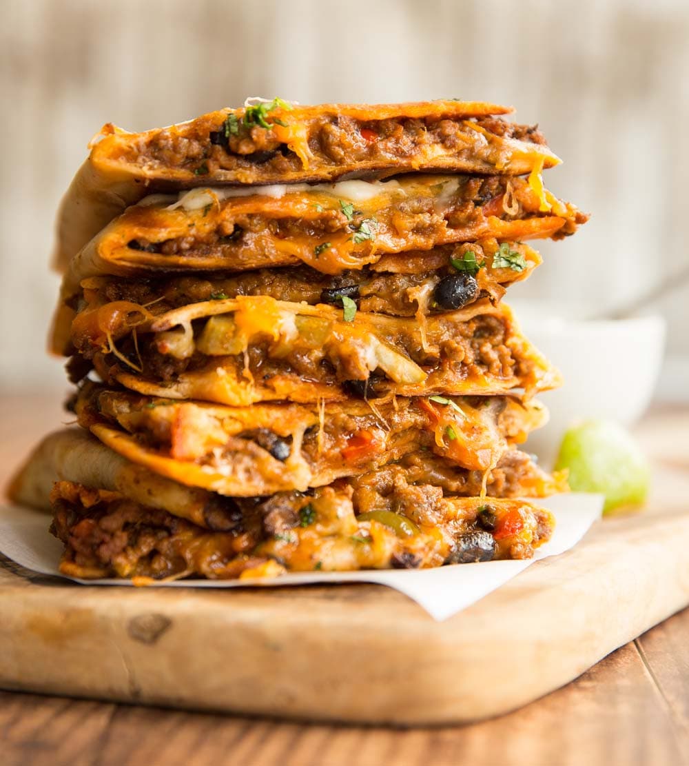 Cheesy Ground Beef Quesadillas with Juicy Black Bean Filling