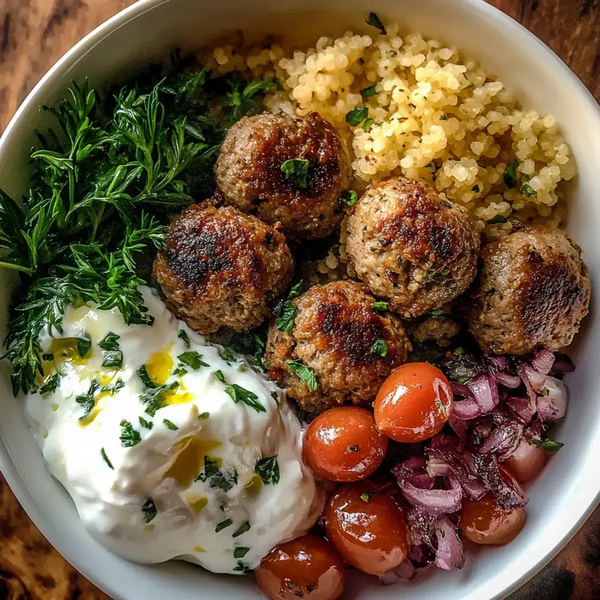 Greek Meatball Bowl with Savory Lamb and Quinoa
