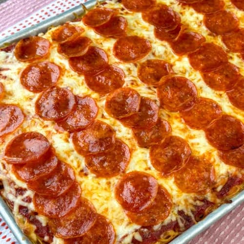 Spaghetti Pizza Casserole With Mozzarella Crust and Pepperoni