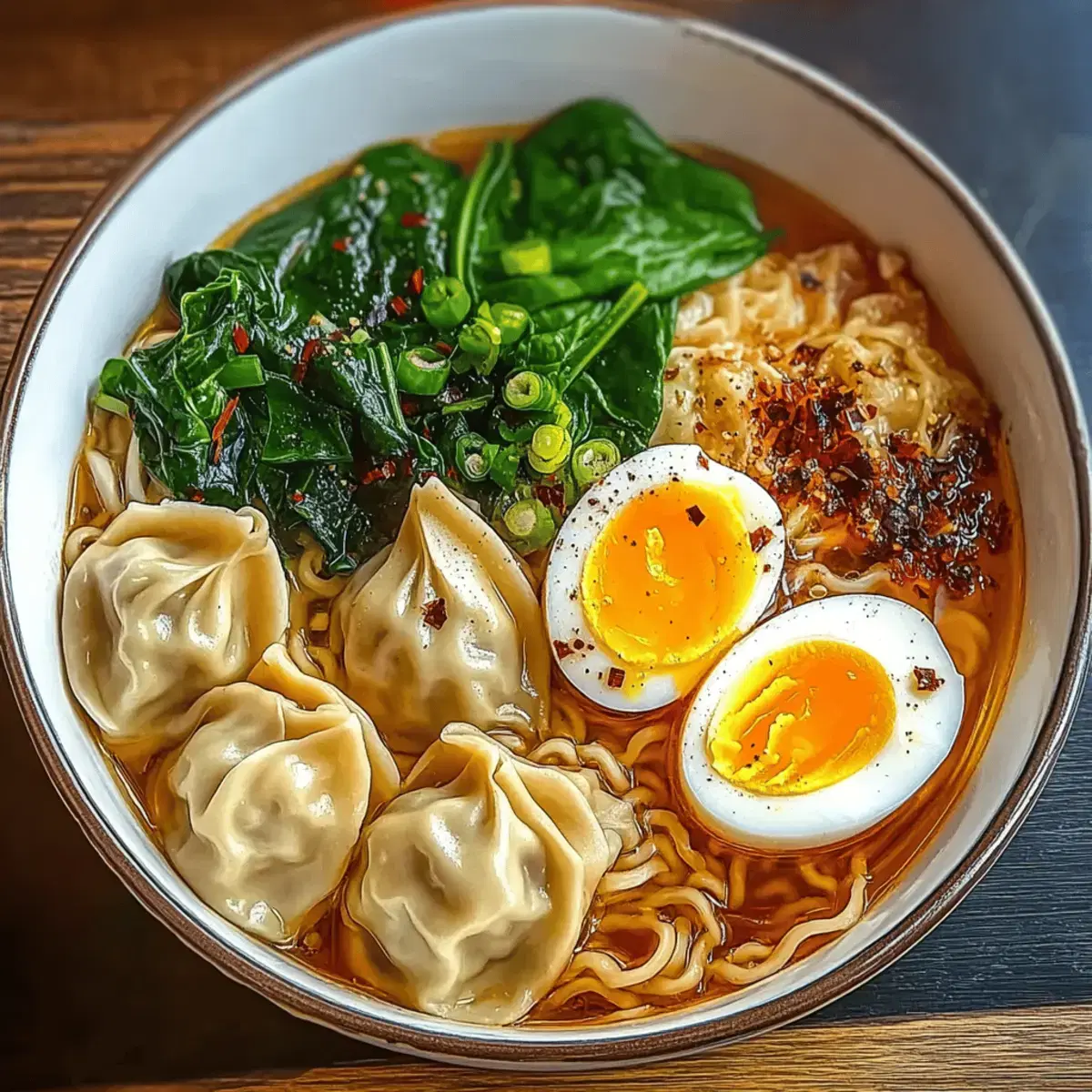 Dumpling Ramen Bowl: Comforting Meal with Tender Dumplings and Rich Broth