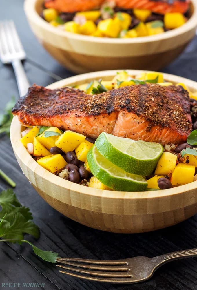 Caribbean Salmon Quinoa Bowls with Fresh Mango Salsa