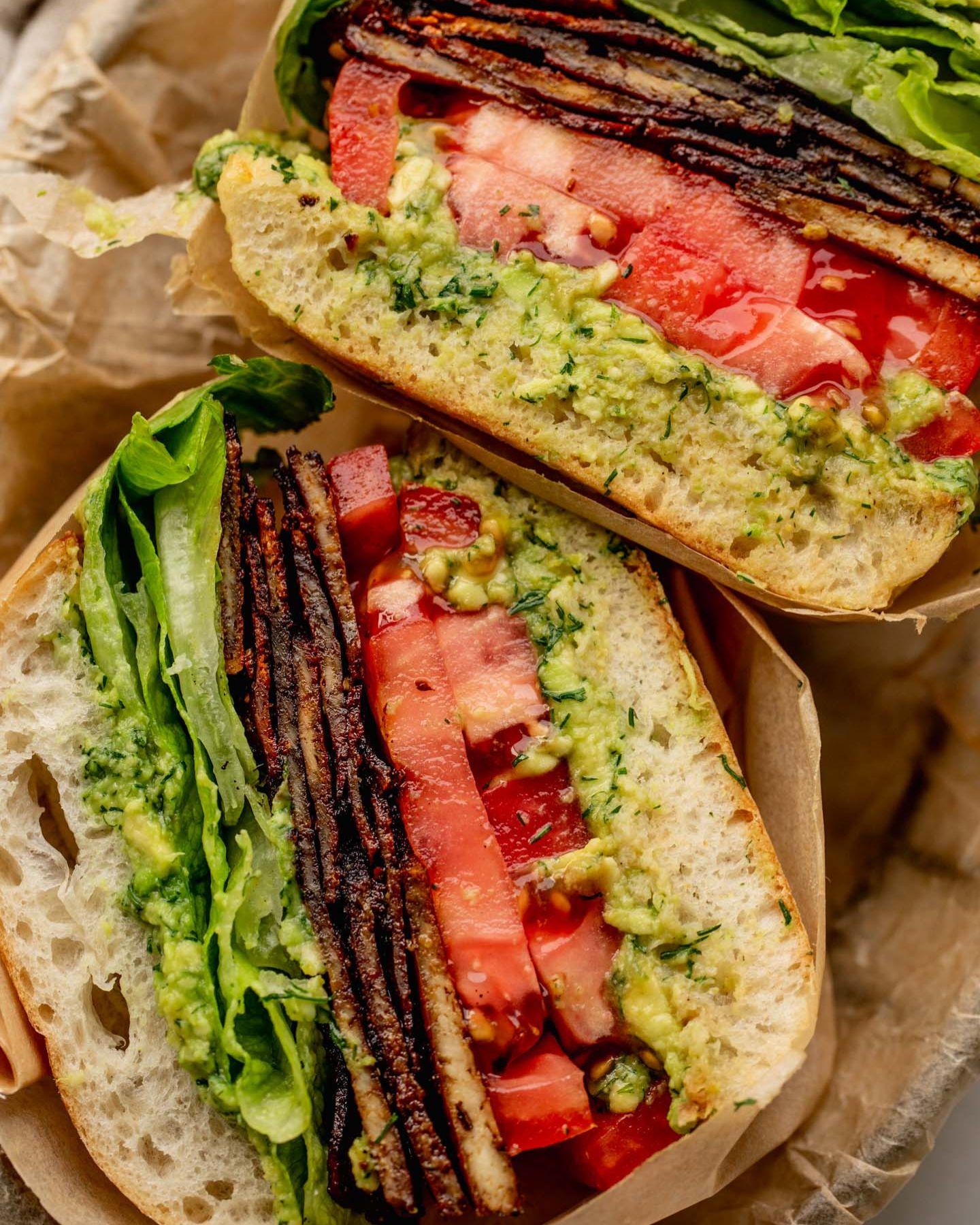 Summer TLT Sandwich: Smoky Tofu, Fresh Avocado, and Heirloom Tomatoes