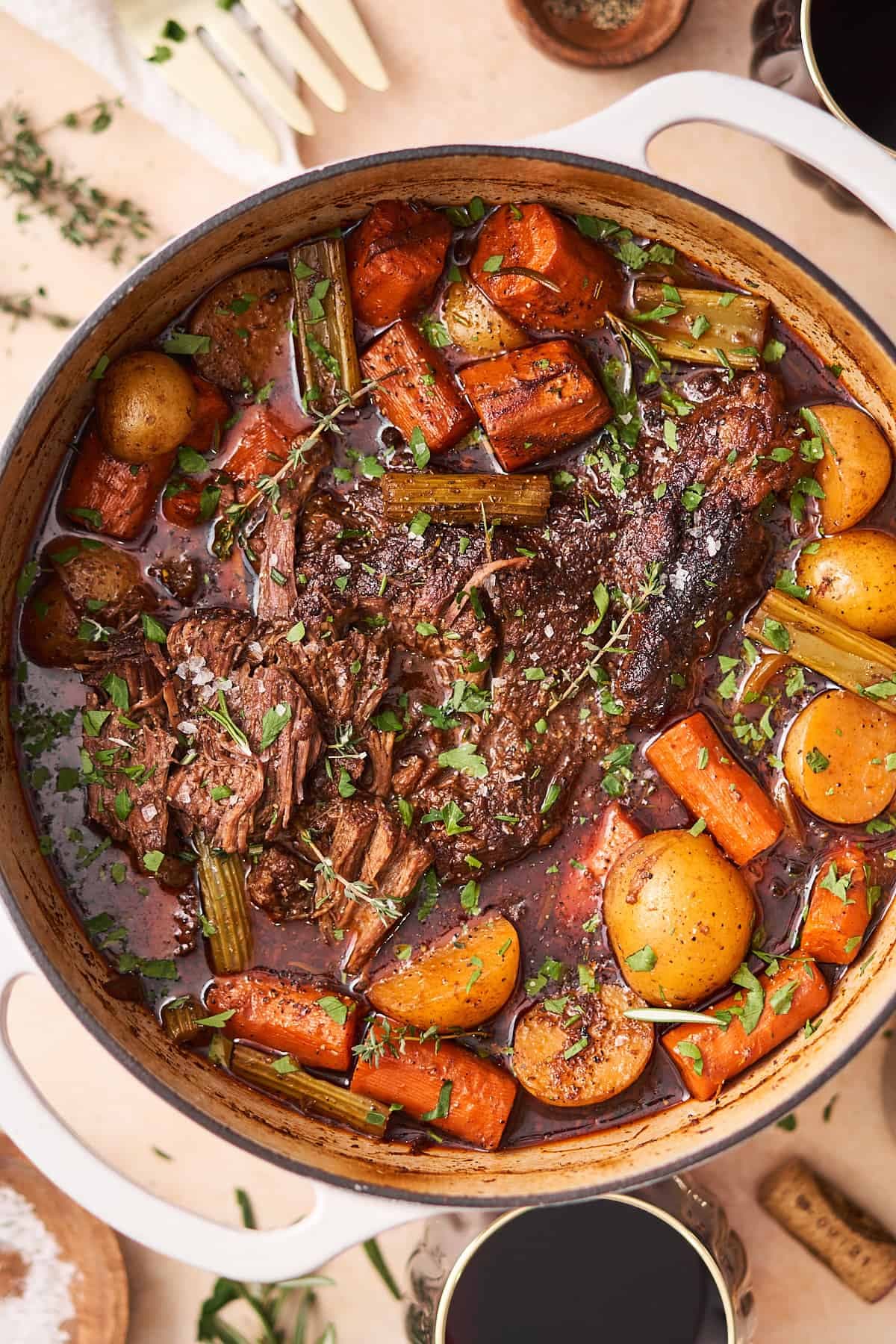 Dutch Oven Red Wine Pot Roast with Fork-Tender Beef and Root Vegetables