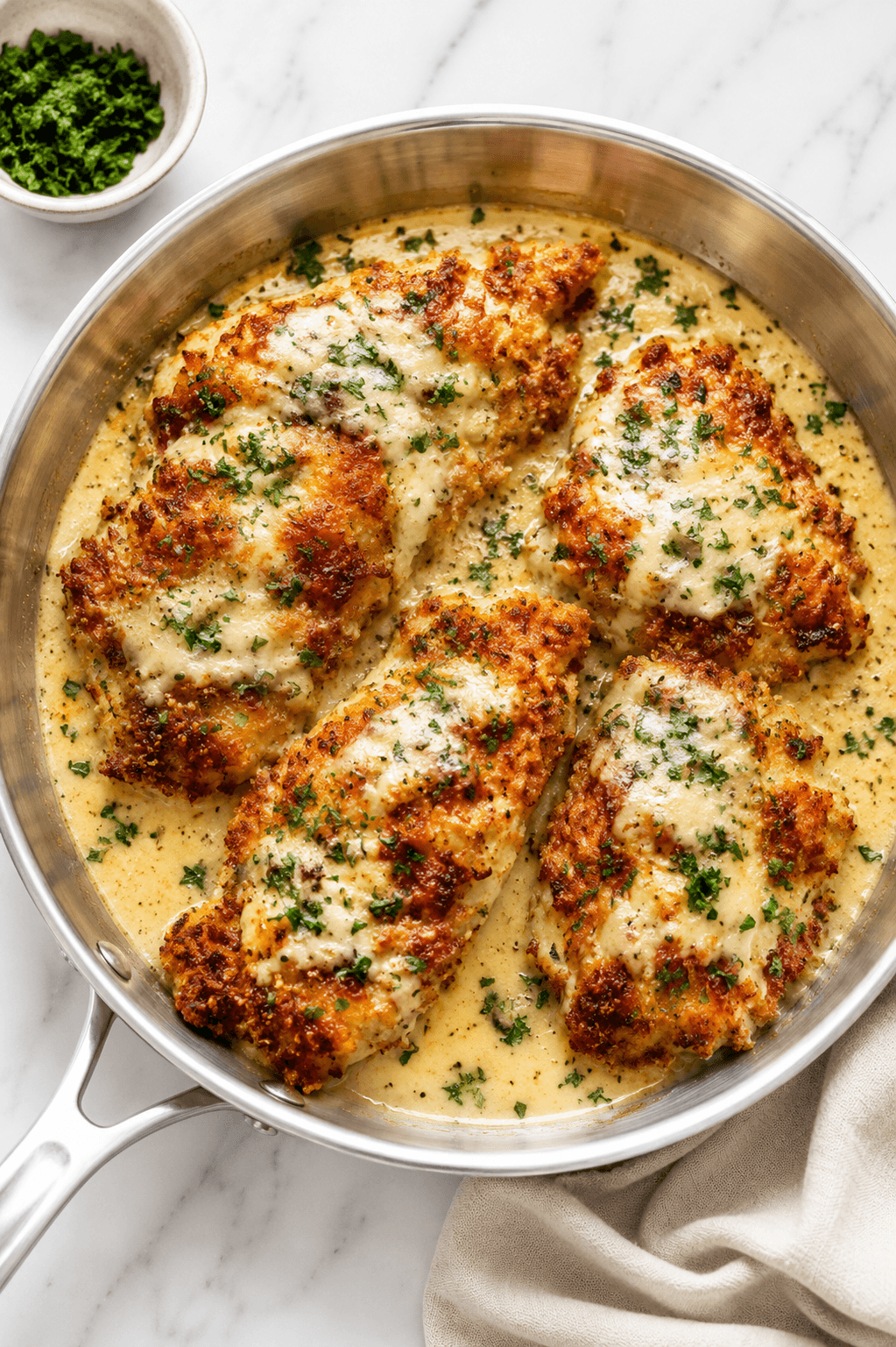 Longhorn Steakhouse Parmesan Chicken with Crispy Crust and Creamy Garlic Sauce