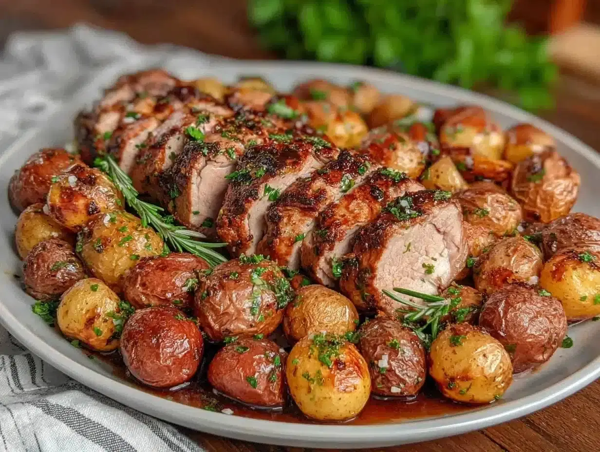 Sheet Pan Garlic Herb Pork Tenderloin with Crispy Baby Potatoes