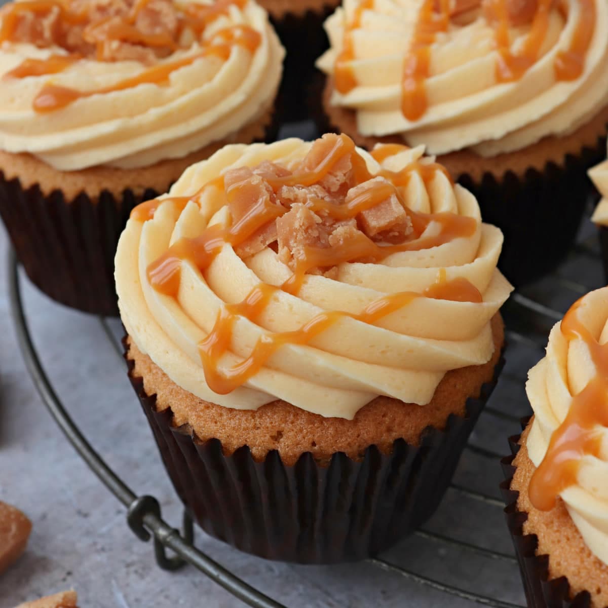 Salted Caramel Cupcakes with Light Brown Sugar Sponge and Caramel Filling