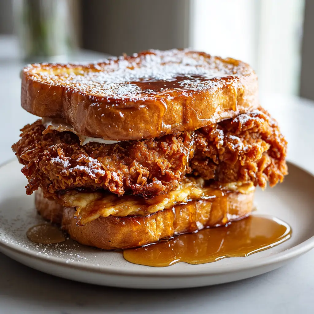 French Toast Fried Chicken Sandwich with Maple Syrup