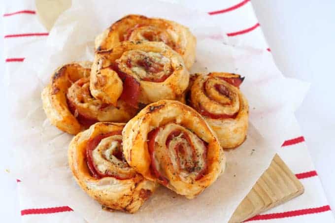 Ham & Cheese Roll Ups with Golden Puff Pastry and Cheddar