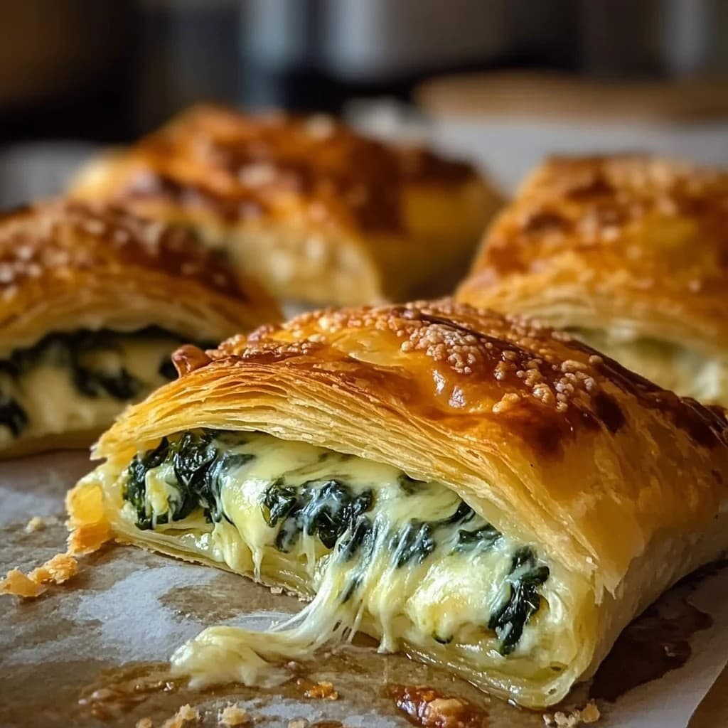 Cheese and Spinach Stuffed Pastry with Flaky Puff Pastry